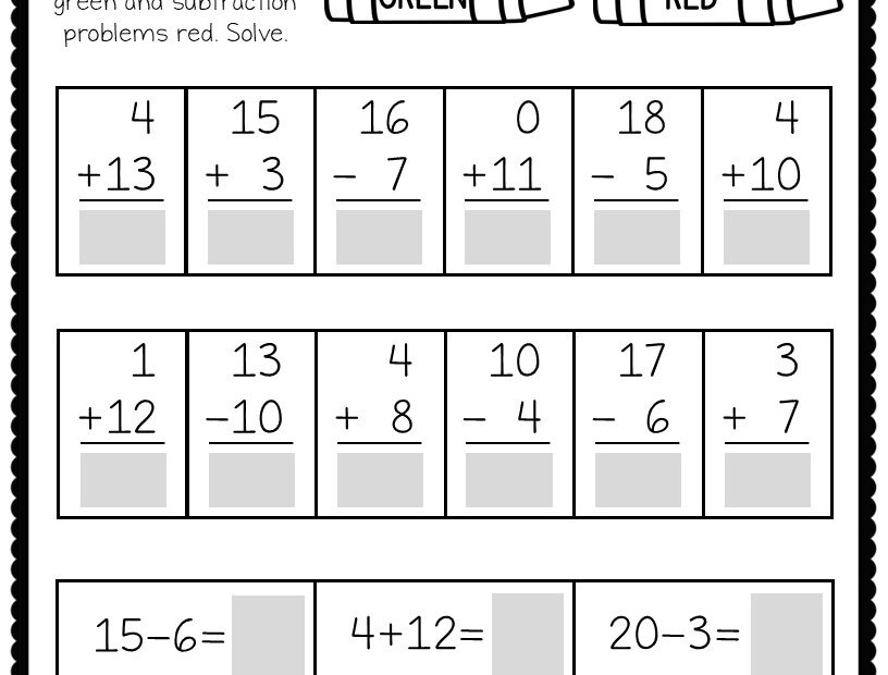 Addition And Subtraction Facts To 20 Worksheets Math Worksheets 1st 2nd Grade Teaching Ideas Made Easy