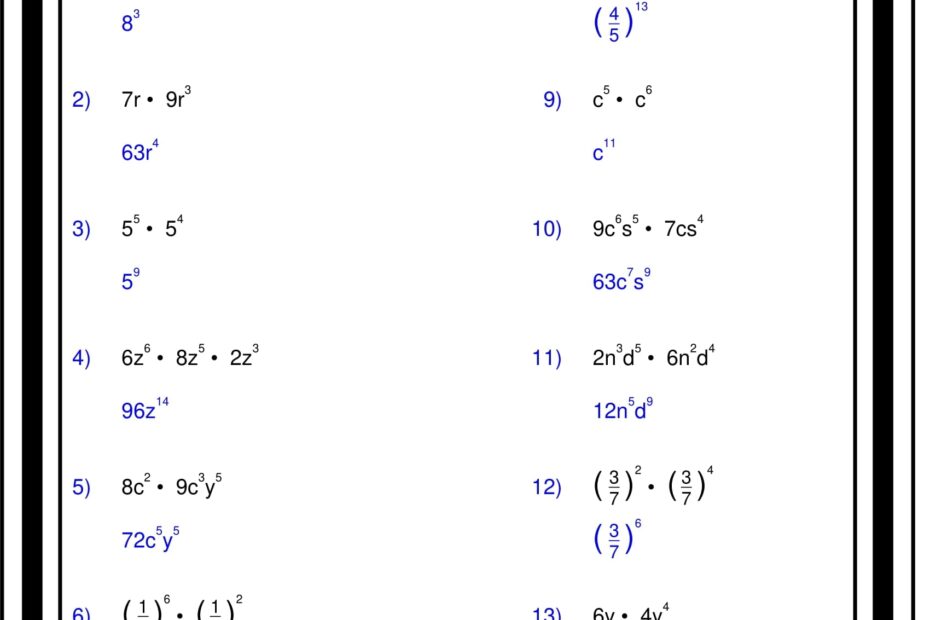 Exponents With Multiplication Algebra 1 Exponents Worksheets Made By Teachers