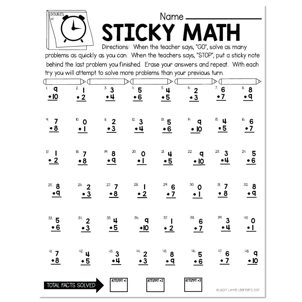 Sticky Math Fact Practice Addition Doubles 1 Lucky Little Learners Sticky Math Fact Practice Addition Doubles 1 Lucky Little Learners