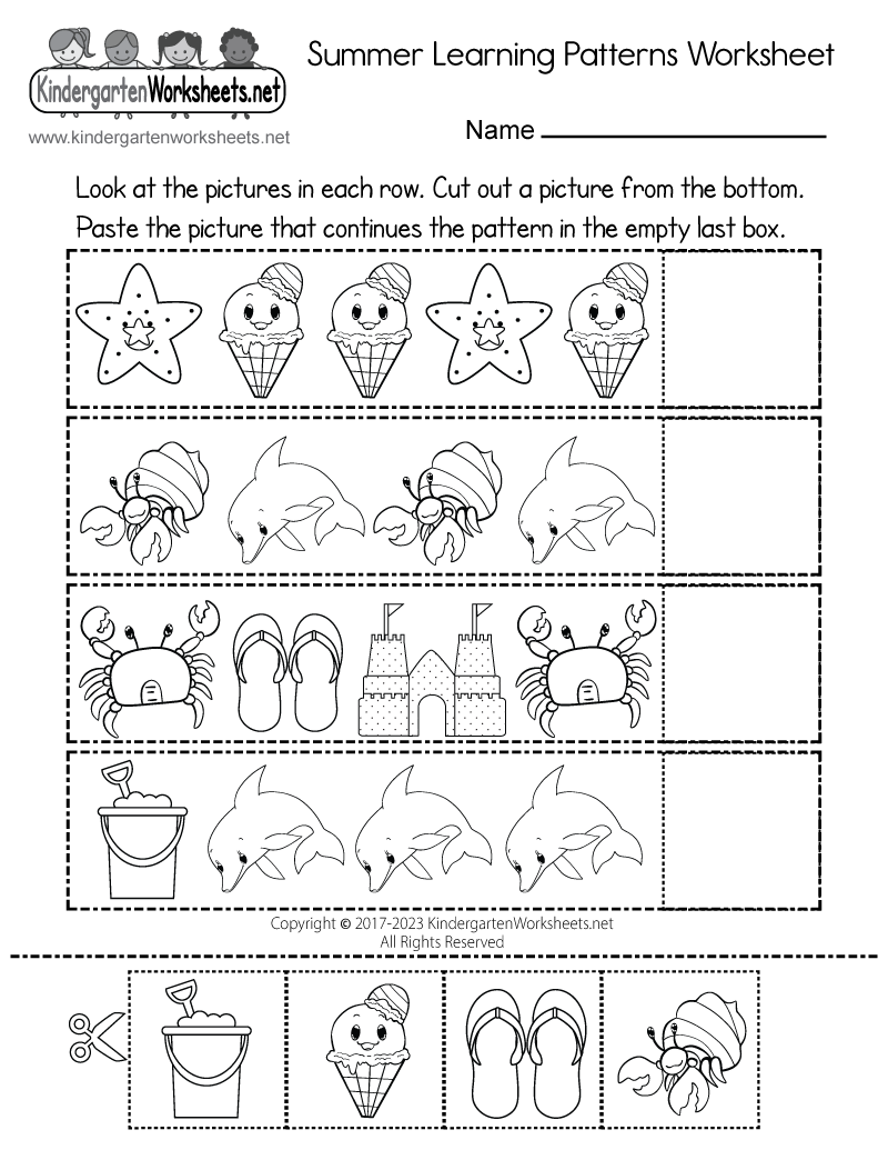 Summer Learning Patterns Worksheet Free Printable PDF
